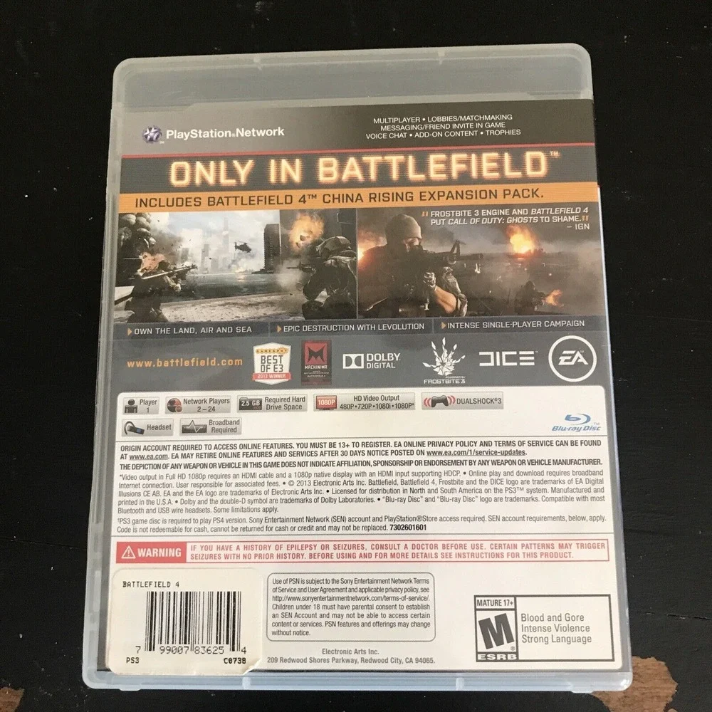 Battlefield 4 Sony‎ PlayStation 3 2013 + China Rising Expansion untested